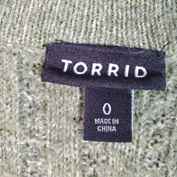 Torrid Sweater Top Womens L Green Ribbed Short Sleeve Button Tie Waist Cottage - Picture 6 of 8
